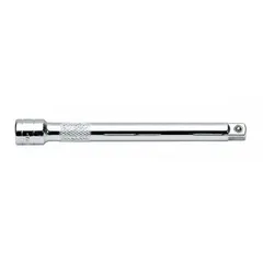 This 3/8" drive hand socket extension has a chrome finish and a 3/8" output drive size. It is used to extend the reach of a ratchet or torque wrench to access recessed fasteners in automotive repair, machinery maintenance, and general assembly. Not insulated, no locking mechanism.
