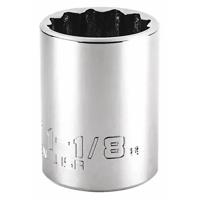 PROTO Socket: SAE, 1/2 in Drive Size, 1 1/16 in Socket Size, 12-Point, Std, Chrome - 1/2" Drive Hand Sockets