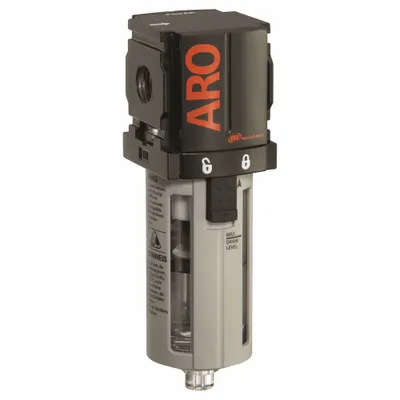 ARO Filter: Std, 1/4 in NPT, 5 micron, 49 scfm, 150 psi Max Op Pressure, Plastic Bowl - ARO FRL Air Filters