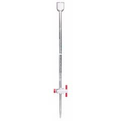 Class A borosilicate glass buret with 10 mL capacity, 0.02 mL increments, and ±0.02 mL tolerance. Overall length 810 mm. Suitable for precise liquid titration and volumetric analysis in laboratory settings.