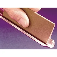 Hard Arkansas abrasive sharpening file with ultra-fine grit for precision honing and deburring of cutting tools, knives, and industrial blades. Measures 4 inches long, 1 3/4 inches wide, and 3/8 inches high. Type HS4.
