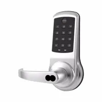 This mechanical keyless access lockset features a chrome finish and curved return lever style. It is a cylindrical keypad lock with a cylinder override option for key-based access. Suitable for commercial and industrial door applications requiring keyless entry