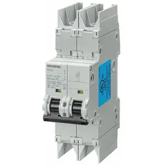 This 2-pole miniature circuit breaker features a C-curve trip characteristic for overcurrent protection in branch circuits and control panels. Rated 20A with a maximum interrupting rating of 10kA at 277/480V AC and 125V DC, it uses screw clamp terminals for secure wiring. The DIN rail-mount design simplifies installation in distribution boards and enclosures.