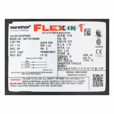 LEESON General Purpose Motor: C-Face/Universal Mount, Open Drip Proof, 1 1/2 hp - Leeson Flex-In-1 3-Phase General Purpose AC Motors