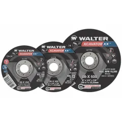 Depressed center grinding wheel for carbon and stainless steel. Ceramic grain construction. Type 27 shape. 6" diameter, 1/4" thickness, 5/8"-11 arbor. Suitable for weld grinding, deburring, and surface blending.