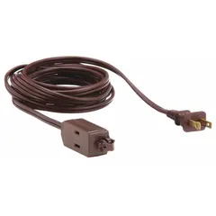 Indoor extension cord with three grounded outlets, 9 ft length, and NEMA 1-15P plug. 16/2 SPT-2 wire in brown block design. Temperature rating 32° to 140°F. Suitable for powering multiple devices in home, office, or light commercial indoor settings.
