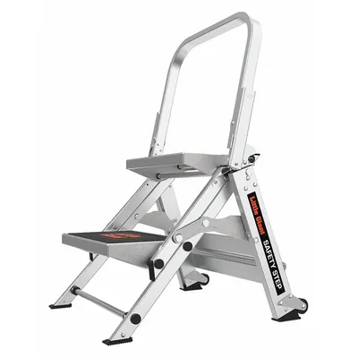 LITTLE GIANT Step Stool: 2 Steps, 2.7 ft Overall Ht, 300 lb Load Cap, Aluminum - Folding Step Stools