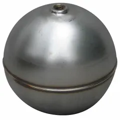 This stainless steel threaded float features an internal 1/4"-20 machine thread connection for attachment to a rod or stem. It is used in level-sensing applications where the float rises and falls with liquid level to actuate a switch or indicator.