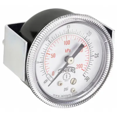 WINTERS Panel-Mount Pressure Gauge: U-Clamp, 0 psi to 30 psi, 2 in Dial, 1/8 in NPT Male - U-Clamp Panel-Mount with Brass/Bronze Wetted Parts