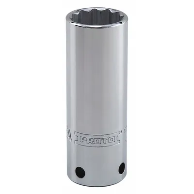 PROTO Socket: Metric, 1/2 in Drive Size, 17 mm Socket Size, 12-Point, Deep, Chrome - Tether-Ready Hand Sockets