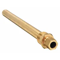 Brass threaded thermowell for use with temperature sensors in piping systems. Accommodates stems of 15-5/8 in length and 1 in diameter. Rated for 250 psi maximum operating pressure and 400°F maximum operating temperature. Suitable for protecting sensors in HVAC ducts, boilers, and process lines