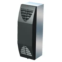 Wall-mounted air conditioner for indoor dust-tight electrical enclosures. Provides cooling and heating with 273 BtuH capacity. Operates on 100/240V supply. Helps maintain stable internal temperature to protect sensitive components