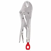 Flat-jaw locking pliers with lever mechanism and plain grip. Overall length 10 in, jaw length 1 1/4 in, max jaw opening 1 3/4 in. Used for clamping flat workpieces in metalworking, fabrication, and assembly tasks