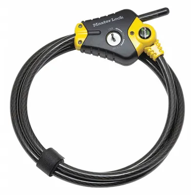 MASTER LOCK Cable Lock: Steel, Black, 6 ft Cable Lg, 3/8 in Cable Dia - Adjustable-Length Cable Locks