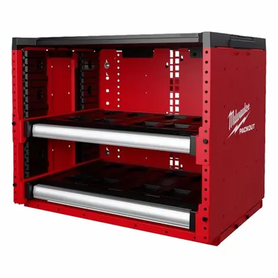 MILWAUKEE PACKOUT 48-21-8000 Workshop Racking System, Steel, Black, 2 Shelves - PACKOUT Workshop Racking Systems