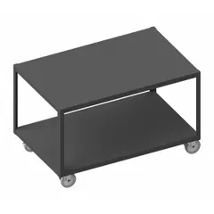 Fully assembled steel-top mobile worktable with a 36 x 24 inch powder-coated top and welded frame. Features four swivel locking casters with polyurethane wheels for mobility. Fixed height design with a 1,200 lb overall load capacity. Suitable for industrial assembly, maintenance, and inspection tasks.
