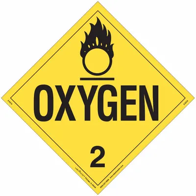 LABELMASTER Oxygen Placard: Oxygen, 10 3/4 in x 10 3/4 in, 10 3/4 in Label Ht, Vinyl - Class 2: Gases