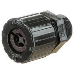 Black nylon cord grip connector with 1/2 in MNPT box connection, designed to secure and strain-relieve two cables with diameters from 0.23 in to 0.29 in. Used for routing multiple cords through a single port in enclosures, control panels, and industrial wiring applications.