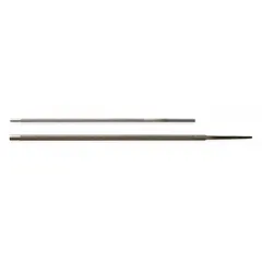 This round chain-saw file is 8 inches long with a 1/4-inch diameter and a smooth cut. It is used for sharpening chainsaw chain teeth to restore cutting performance.