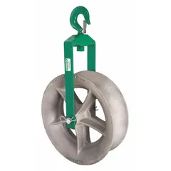 Steel cable pulling sheave with 18-inch diameter and 6-inch width, rated for 8,000 lb maximum load. Compatible with models 6001, UT2, UT4, UT5, and UT8. Used for guiding and supporting cable during pulling operations in conduit or tray systems.