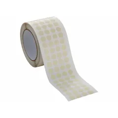 This anodizing masking tape disc is a 1/4 in diameter, 1 mil thick disc with a rubber adhesive. It is tan in color and supplied in a 5,000-piece pack. Used to mask small areas during anodizing processes, protecting surfaces from chemical baths for clean results on metal parts.