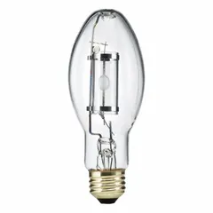 This 150-watt ceramic metal halide lamp features an ED17 shape and medium screw (E26) base. It operates at 105V with a 3000K color temperature and is designed for universal burning orientation. Suitable for commercial and industrial lighting applications such as retail displays, warehouses, and high-bay fixtures.