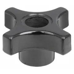 This DAVIES 4-arm knob features a thermoset construction with a 2 in diameter and a 3/8"-16 threaded through-hole. It provides a manual grip for adjustment, clamping, or positioning tasks on industrial machinery and equipment.