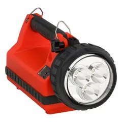 Rechargeable lantern with 540 lm max. brightness, 469 m max beam distance, and 7.5 hr run time at max. brightness. Includes one 6V lead-acid rechargeable battery. Suitable for large-area illumination in industrial facilities, warehouses, and outdoor work sites.