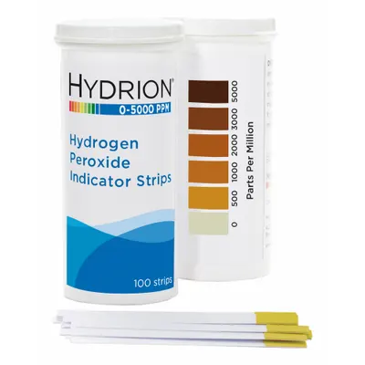 HYDRION Test Strips: Hydrogen Peroxide, 0 to 5,000 ppm Hydrogen Peroxide, Strip - Single-Parameter Test Strips