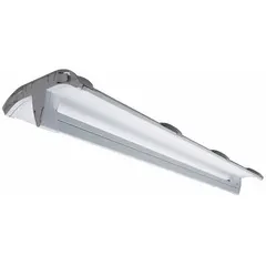 This 4 ft. linear LED bay light delivers 4200 lumens at 4000K color temperature, operating on 120 to 277V AC. Designed for mounting heights of 8 ft to 18 ft, it replaces (2) lamp LFL fixtures for general illumination in industrial and commercial spaces.