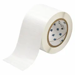 This precut label roll measures 3/8 in x 1 in and is made of white gloss polyester with a permanent adhesive. It is designed for use with the i5100 printer series. Typical applications include asset tagging, cable marking, and component labeling in industrial environments.