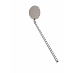 This standard inspection mirror features a 3 3/4 in diameter round metal mirror for visual inspection in confined spaces. Suitable for maintenance, automotive, and industrial troubleshooting tasks where access is limited.