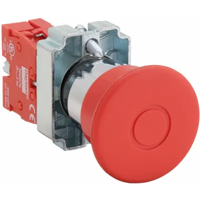 Dayton Emergency Stop Push Button: Non-Illuminated, Mushroom Head Profile, Non-Metallic - Mushroom-Head Push Buttons