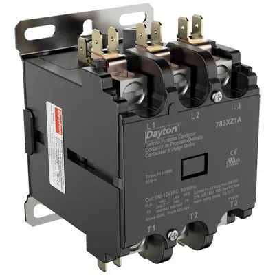 Dayton Definite Purpose Magnetic Contactor: 3 Poles, 120V AC, 63 A - Non-Reversing Definite Purpose Contactors