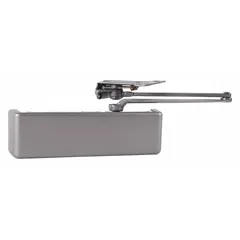 This LCN 4110 series door closer is a Grade 1 heavy-duty unit with an aluminum body, measuring 12 1/4 in long by 2 1/4 in wide. It features a regular arm type and an adjustable spring size 6, suitable for interior or exterior use. The closer is ADA compliant and designed for parallel arm-mount applications on commercial or industrial doors.