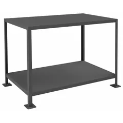 Fixed-height steel-top worktable with a 48 in x 30 in work surface and 3,000 lb overall load capacity. Constructed with a steel top and a fixed-height frame. Suitable for heavy-duty industrial workstations, assembly lines, and maintenance areas.