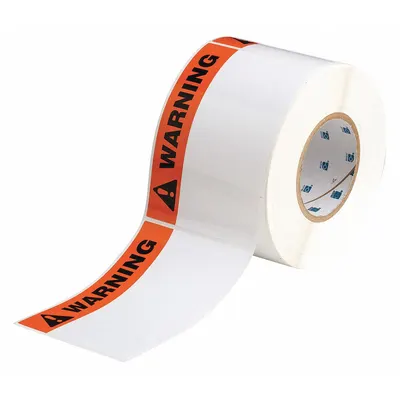 BRADY Pre-Cut Label Stock Roll: Warning, Warning Header, 4 in x 6 in, 4 in, Polyester - Brady Warning Precut Label Rolls