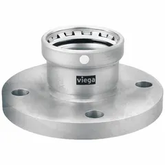 This stainless steel press pipe flange features a press-fit connection with FKM seal, rated for a maximum operating pressure of 200 psi. It is used in industrial piping systems for creating secure, leak-free joints in applications such as HVAC, plumbing, and process lines.