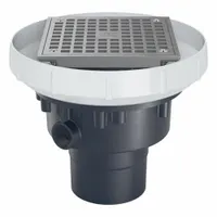 This ZURN floor drain features a 6 in square grate and 3 in nominal pipe size with solvent weld PVC construction in bronze. The height-adjustable design includes a rough-in adapter assembly for installation in concrete slabs. Suitable for commercial and industrial areas requiring surface water drainage, such as showers, utility rooms, and light manufacturing spaces