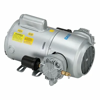 GAST Piston Air Compressor: 0.5 hp, 1 Phase, 115/230V AC, 100 psi Max Continuous Pressure - Reciprocating Piston Compressor/Vacuum Pumps