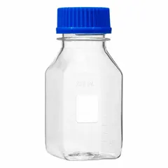 Polycarbonate Rectangular Lab Bottle, 16 fl oz, Clear, Graduated, Attached Closure