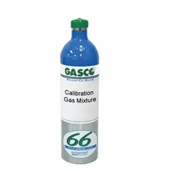 Refillable calibration gas mixture containing 2.5% methane in nitrogen background gas. Provides ±5% accuracy for verifying and adjusting portable gas detectors used to monitor combustible gases in industrial environments. Compatible with all OEM gas detectors.