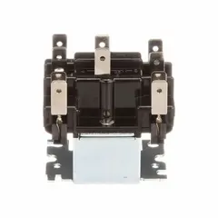 Surface-mounted magnetic relay with universal mounting and quick-connect terminals. DPDT contact arrangement, 38 mA coil current rating, rated for 15 A at 277V AC resistive load. Suitable for switching resistive loads in HVAC and industrial control panels.