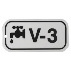 This V-3 lockout tag is made of polystyrene and features English text with no header. It includes holes for attachment and is used in lockout/tagout procedures to indicate that equipment is under maintenance and should not be operated.