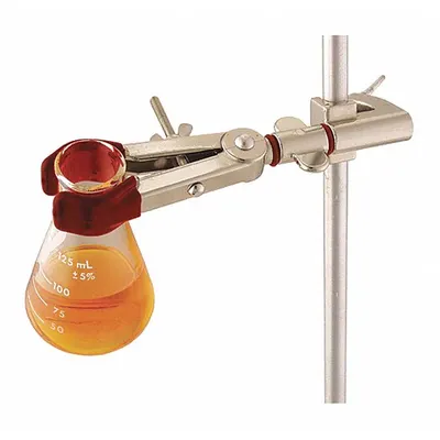 OHAUS Lab Jack: Single Adjust Clamp, Zinc, 7 1/8 in Overall Lg, 2 Prongs - Lab Clamps