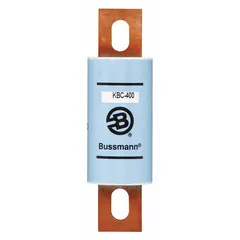 The BUSSMANN KBC-400 is a fast-acting, non-indicating bolt-on fuse rated at 400 A and 600 V AC. It is designed for overcurrent protection in power electronic circuits, such as variable frequency drives, UPS systems, and rectifiers. The bolt-on design ensures secure mounting in industrial equipment.