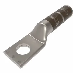 Copper compression lug for terminating 2 AWG stranded copper wire on a 3/8 in stud. One-hole long barrel design for use in power distribution and equipment grounding connections.