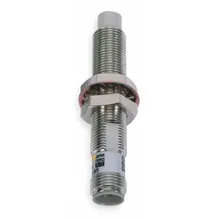 Unshielded cylindrical inductive proximity sensor with built-in M12 connector and 2 wires. AC supply voltage rating 20-264V AC. Suitable for non-contact detection of metal objects in industrial automation applications such as position sensing and part counting.