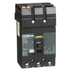 Molded case circuit breaker rated 200 A, 240 V AC, with a maximum interrupting rating of 25 kA at 240 V AC. Three-pole configuration with fixed instantaneous trip and lug terminals for ABC phase connection. Designed for use in I-Line panelboards in commercial and industrial power distribution systems.