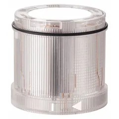 Flashing light module from the KombiSIGN 72 series, designed for modular tower light assemblies. Operates at 24V DC with a clear lens. Provides visual signaling for machine status, warnings, or fault indications in industrial environments. Overall diameter 70 mm, overall height 66 mm.
